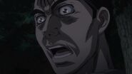 Surprised Takeshi seeing how the AE86 squeeze itself to overtake Takahashi's FC