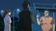 Eiji explains to Go and Mrs Inui about the tough corners of the pass Shinji is about to take