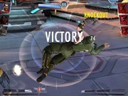 Black Adam knocks out an opponent with his aura shield.