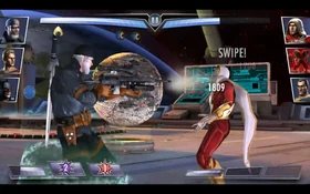 Deathstroke shoots at his opponent...