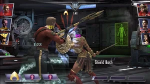 Flashpoint Aquaman reflecting damage with his Water Shield