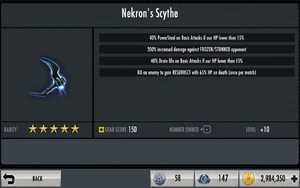 The evolved Nekron's Scythe Stats.