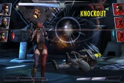 Harley and her infamous UNBLOCKABLE bomb knocks out an opponent.