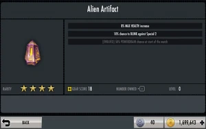 The unevolved Alien Artifact stats.