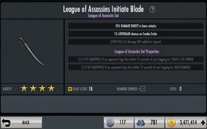 The unevolved League of Assassins Initiate Blade Stats.