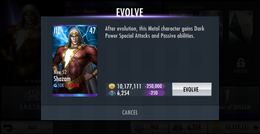 The cost to evolve a Metal character.