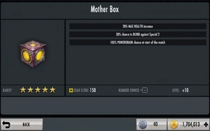 The evolved Mother Box stats.
