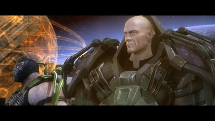Lex Luthor and Bane about to fight Batman.