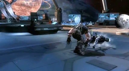 Bane slamming Batman on the ground.