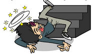 Willyrex falls down the stairs (defeated)
