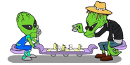 Dross playing chess with the alien