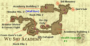 Mapa del nivel de juego Wu Shi Academy en Mortal Kombat Shaolin Monks.