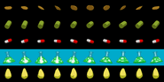 Fish Food movement. The first three rows are Level 1, Level 2, and Level 3 fish food respectively.