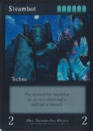 The Steambot card from physical card pack by Devolver Digital