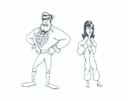 Pencil sketch by Brian Lemay including an early design for "Luciano"