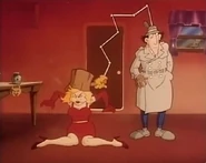 Lana getting hit on the head by one of the Inspector's gadgets