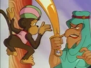 monkey hands over the scimitar to it's master