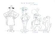 Brian Lemay's original designs for Game Warden, Old Prospector and Brain as a bear