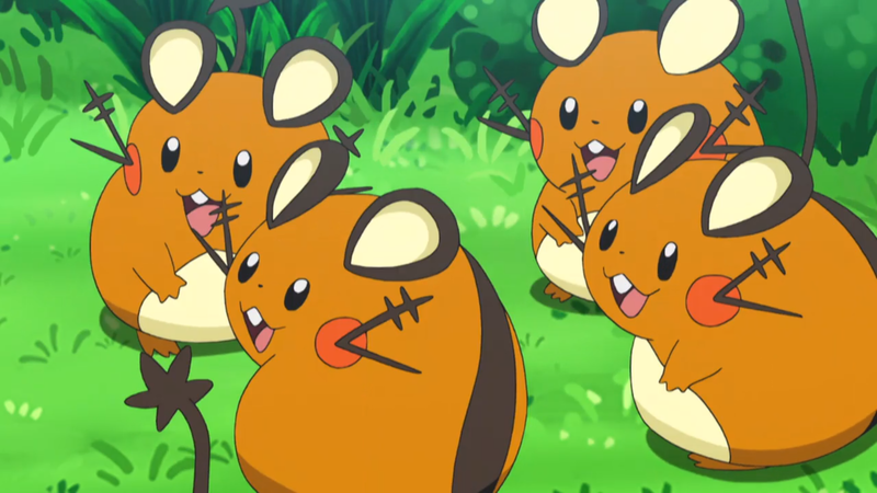 The Ally Dedenne help Totem Togedemaru battle challengers. 