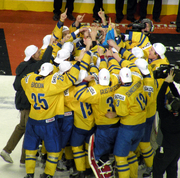 Sweden WJHC trophy celebration