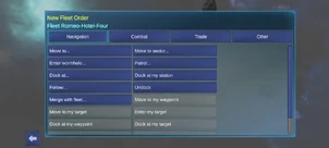 The Navigation Screen. Greyed-out orders indicate that they are unavailable.