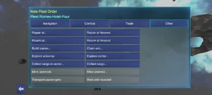 The Other orders Screen. Greyed-out orders indicate that they are unavailable.