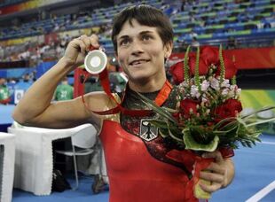 Chusovitina with her Olympic Vault silver medal