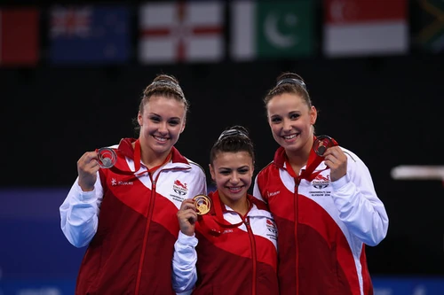 All-Around Medalists (from left): Ruby Harrold (ENG), Claudia Fragapane (ENG), Hannah Whelan (ENG)