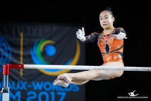 Fan in podium training at the 2017 World Championships