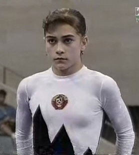 Chusovitina in team compulsories at the 1992 Olympic Games