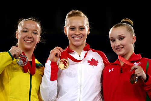 Balance Beam Medalists (from left): Mary-Anne Monckton (AUS), Ellie Black (CAN), Georgina Hockenhull (WAL)