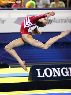 Liukin in the floor exercise final at the 2005 World Artistic Gymnastics Championships