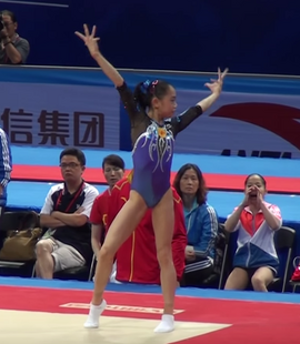 Liu in the floor exercise final at the 2015 Chinese National Championships