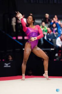 Douglas in podium training at the 2015 World Championships