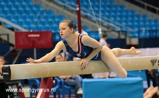 Pavlova in the balance beam final at the 2014 Voronin Cup