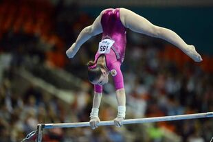 Mustafina in the uneven bars final at the 2013 European Championships