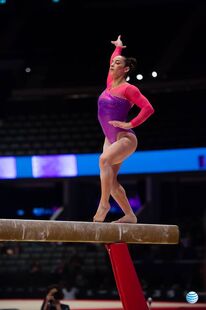 Raisman in podium training at the 2015 World Championships