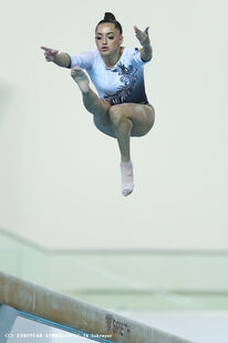 Iordache in the balance beam final at the 2020 European Championships