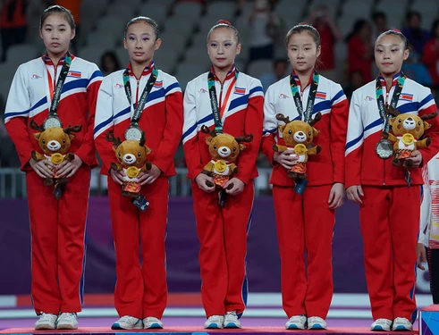 Team Silver Medalists: North Korea (from left: Jong Un-Gyong, Kim Wong-Yong, Kim Su-Jong, Jon Jang-Mi, Pyon Rye-Yong)