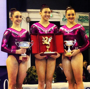 Ross (center) with her City of Jesolo All-Around Trophy