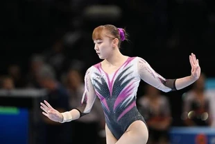 Miyata in the team final at the 2023 World Championships