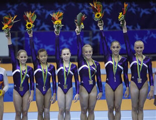 Johnson (far left) with her team and Pan American Team gold medal