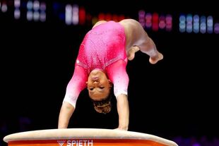 Andrade in the vault final at the 2023 World Championships