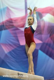 Melnikova in the balance beam final at the 2016 Russian Cup