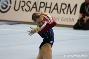 Kharenkova in the floor exercise event final at the 2014 Cottbus World Cup