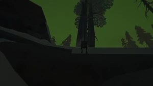 A wolf that's unable to reach the player due to uneven terrain.