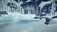 The cabin and its surroundings as seen upon approaching