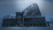 Concept art of Blackrock Prison with the mountain