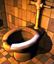 Toilet bowl without toilet cistern.