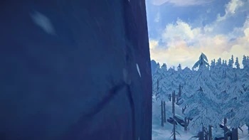 An example of the player character clinging to an extremely steep slope -- this is known as Mountain Goating.